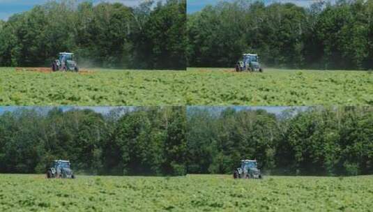 拖拉机在田间喷洒农药高清在线视频素材下载