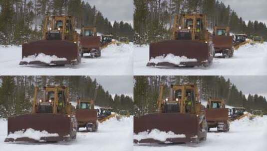 铲车在清理道路上的雪高清在线视频素材下载