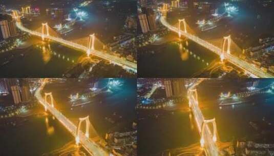 广西贵港青云大桥航拍夜景延时高清在线视频素材下载