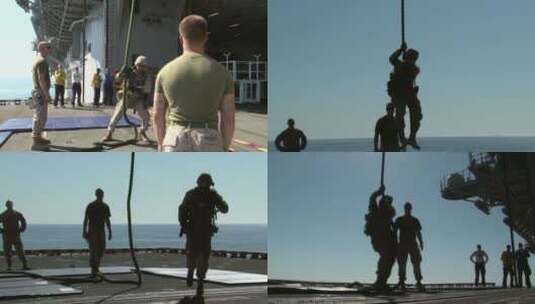 水手在甲板上绳索练习高清在线视频素材下载