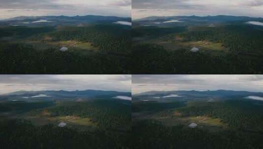 俯瞰有山有湖的绿色森林高清在线视频素材下载