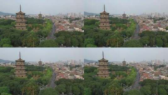 泉州航拍西街东西塔市区开元寺风景名胜古迹高清在线视频素材下载