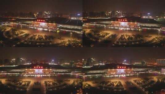 南京南站夜景航拍高清在线视频素材下载