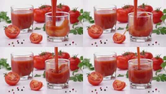 将番茄汁倒入玻璃杯高清在线视频素材下载