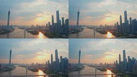 4K广州珠江新城猎德桥日落航拍高清在线视频素材下载
