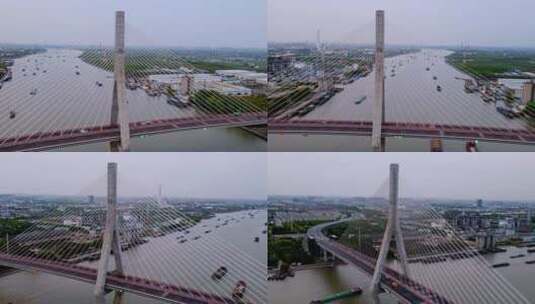 上海闵浦三桥延时航拍高清在线视频素材下载