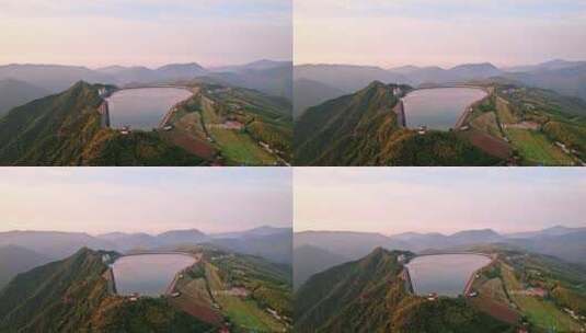 航拍夕阳下青山顶山美丽的湖州安吉江南天池高清在线视频素材下载