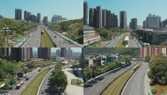 2022年原创航拍广州有轨电车黄埔区城市交通高清在线视频素材下载