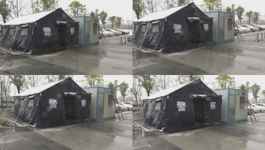 疫情武汉封城 风雪中的警务帐篷高清在线视频素材下载