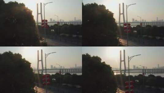 清晨南昌八一大桥唯美逆光航拍高清在线视频素材下载