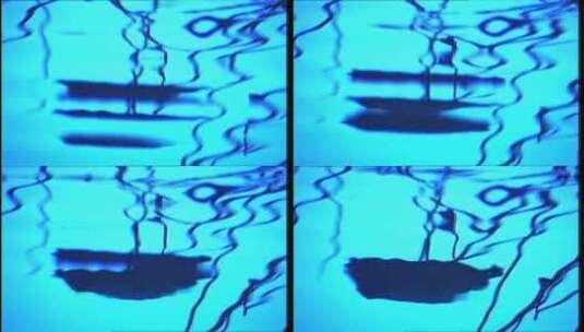 水中荷叶倒影 水中波光散影到实影 蓝色调高清在线视频素材下载
