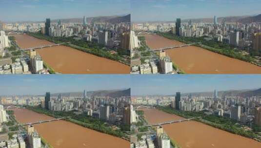 甘肃兰州黄河中山铁桥城市江滨建筑高清在线视频素材下载