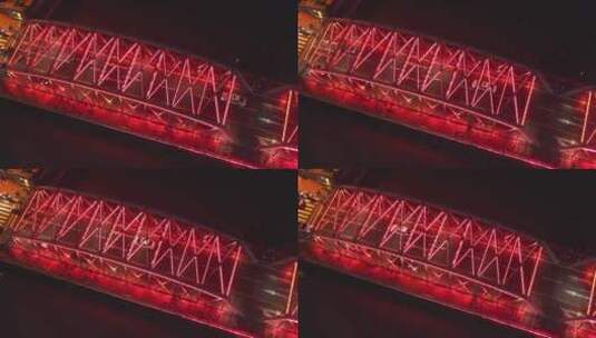 4K上海航拍外滩外白渡桥俯视车流灯光夜景高清在线视频素材下载