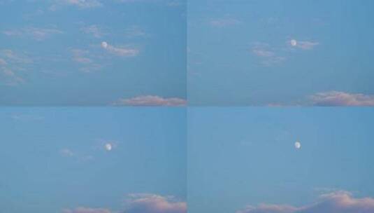 傍晚月亮升起延时蓝色天空黄昏云朵乡村天空高清在线视频素材下载