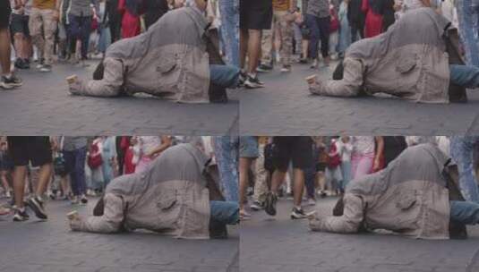 街上乞讨的男人高清在线视频素材下载