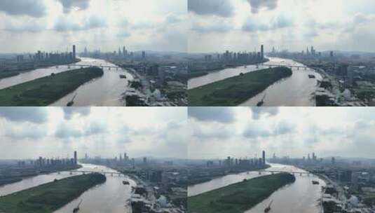 航拍广州天河城市天际线城市风光高清在线视频素材下载