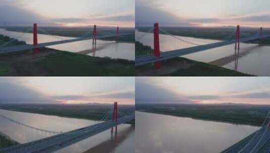 济南黄河凤凰大桥航拍高清在线视频素材下载