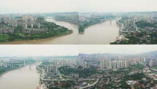 4K重庆城市江景桥梁沙坪坝区航拍素材高清在线视频素材下载