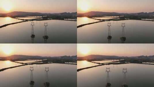 航拍夕阳下九江鄱阳湖高清在线视频素材下载