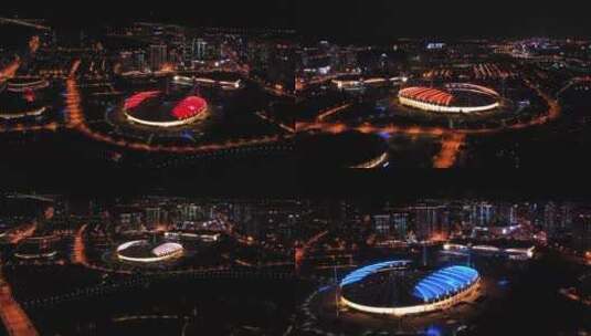 义乌梅湖城市夜景航拍高清在线视频素材下载