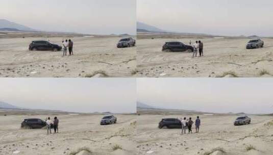小汽车陷河滩脱困视频高清在线视频素材下载