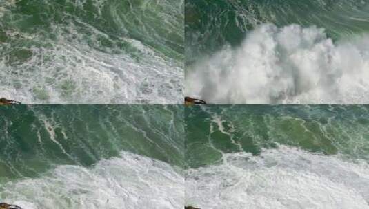 鸟瞰海浪沿着海岸拍成泡沫高清在线视频素材下载