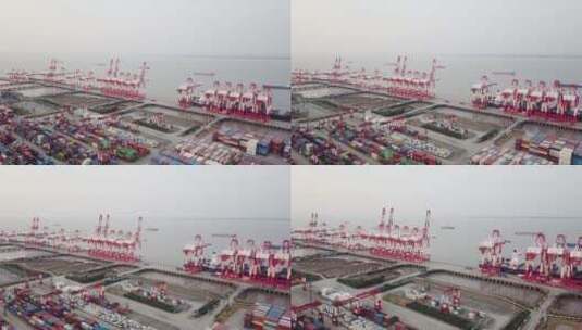 上海城市港口外贸出口集装箱航拍高清在线视频素材下载