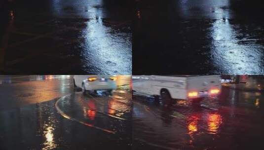 夜晚雨天车流经过水面渐起波澜含声高清在线视频素材下载
