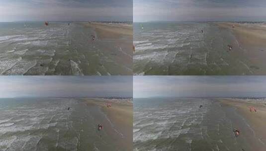 航拍海边的滑翔伞高清在线视频素材下载