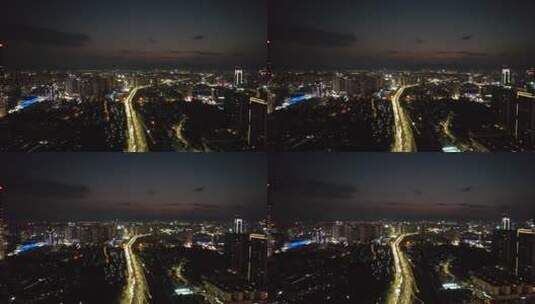 云南昆明火车站交通夜景航拍高清在线视频素材下载