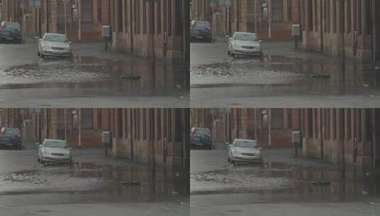 M1欧洲街头雨天路面积水高清在线视频素材下载