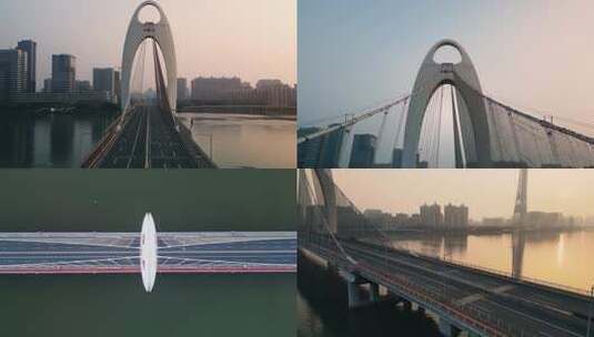 4K航拍广州猎德大桥空旷桥面道路黄昏桥梁高清在线视频素材下载