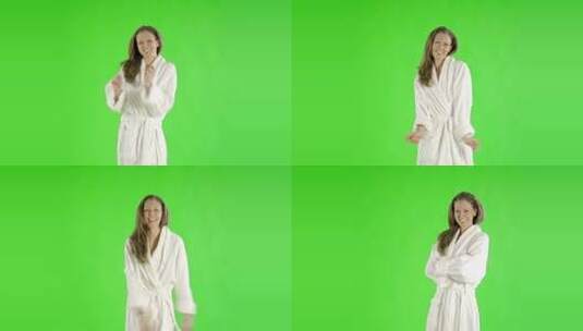 女人绿屏剪出浴袍美容健康高清在线视频素材下载