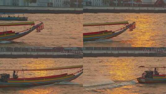 曼谷长尾船日落黄昏氛围感波泰国旅游片段高清在线视频素材下载