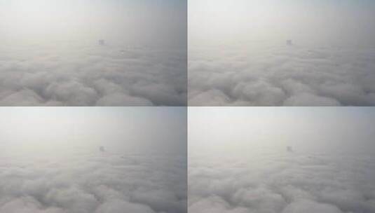 云雾缭绕的衡阳湘江城市风光4k航拍高清在线视频素材下载