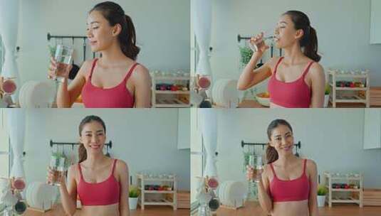 活跃运动女性喝水高清在线视频素材下载