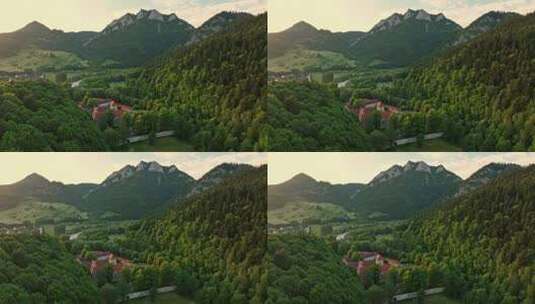 波兰皮涅尼特齐·科罗尼山的鸟瞰图——日落高清在线视频素材下载