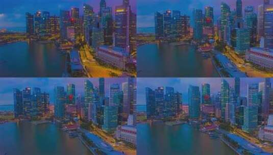 新加坡金融商务区夜景延时高清在线视频素材下载