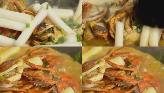 中华美食螃蟹炒年糕高清在线视频素材下载
