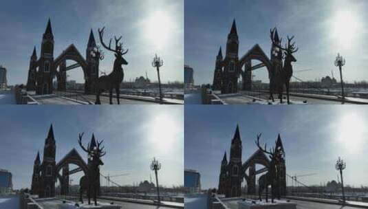 新疆布尔津大桥冬季高清在线视频素材下载