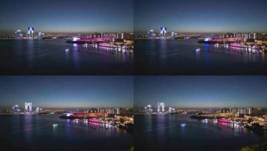 航拍苏州金鸡湖城市风光夜景高清在线视频素材下载