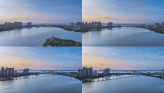 九江美景白水湖与长江大桥黄昏航拍延时高清在线视频素材下载