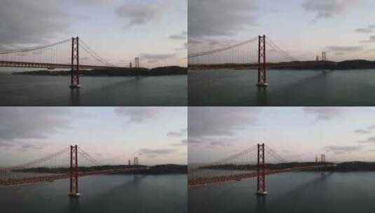 华灯初上的红色钢索大桥高清在线视频素材下载