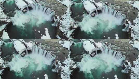 冰岛众神瀑布雪景 辽阔壮美高清在线视频素材下载