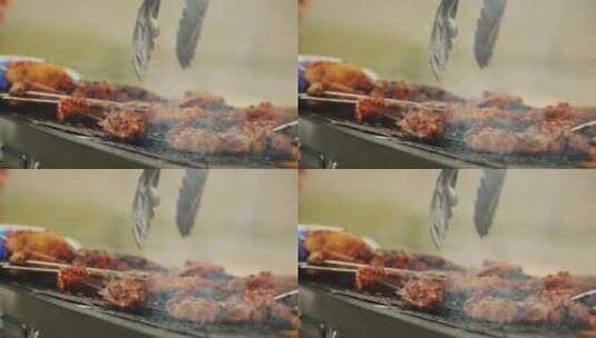 户外炭烤烧烤鸡翅 肉类高清在线视频素材下载