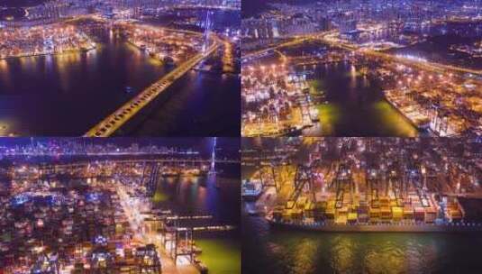 城市夜晚-海边-航拍-大场景，转场-时间高清在线视频素材下载