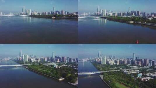 广州珠江蓝天航拍高清在线视频素材下载