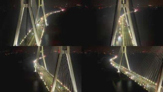 4k航拍润扬大桥夜景车流灯光行驶桥梁运输高清在线视频素材下载