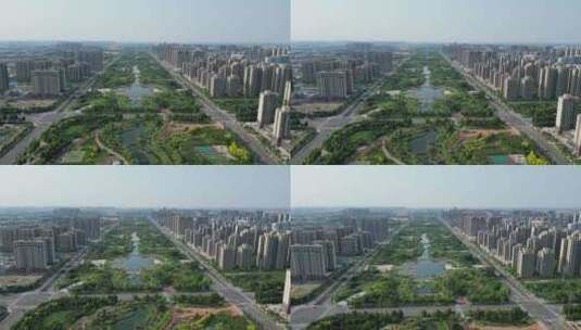 河南许昌中央公园航拍高清在线视频素材下载