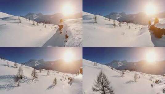 冬天阳光照射下白雪覆盖的山地高清在线视频素材下载